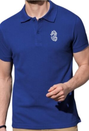 Tricou polo broderie Dracones, bleumarin