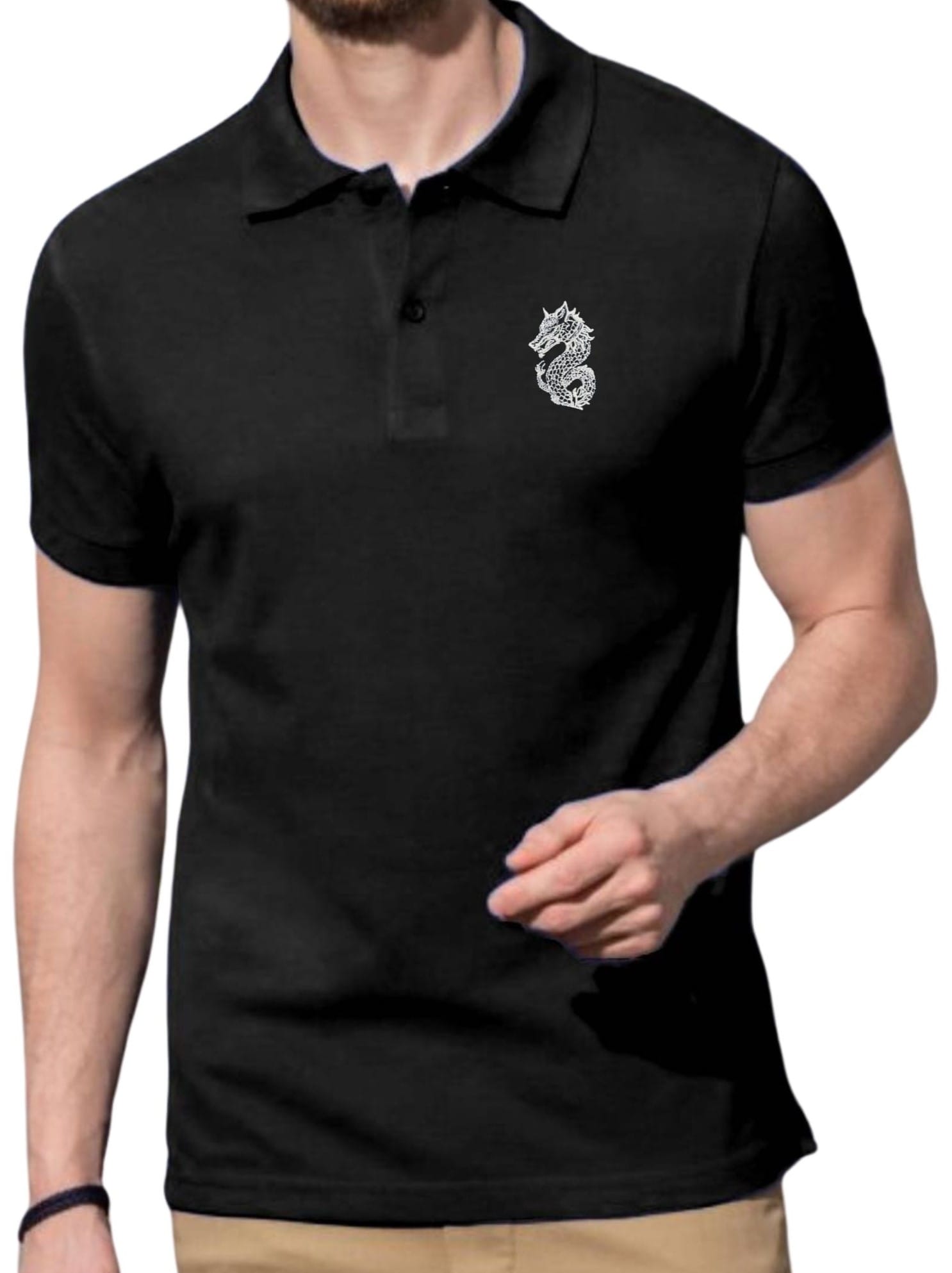 Tricou polo broderie Dracones Tricou polo broderie Dracones, negru